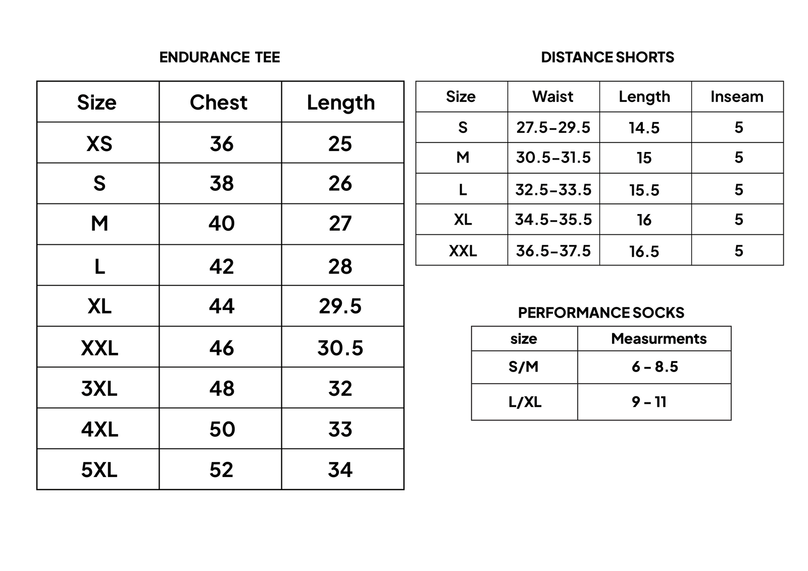 10K Pack - B – Size chart