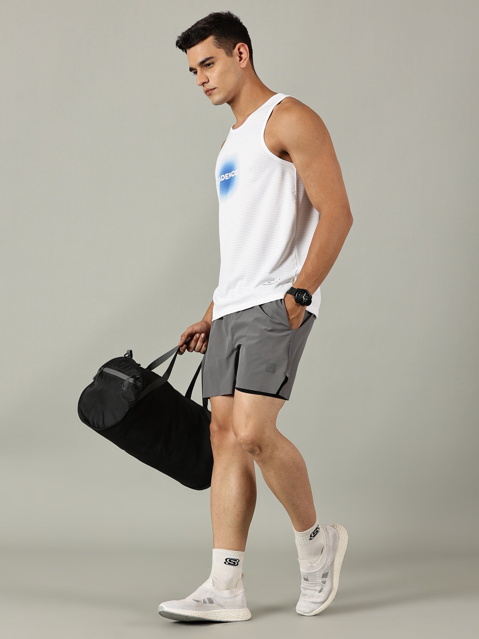 Men 2-in-1 Distance Shorts with Tights, 5 inch - Grey | 42KM