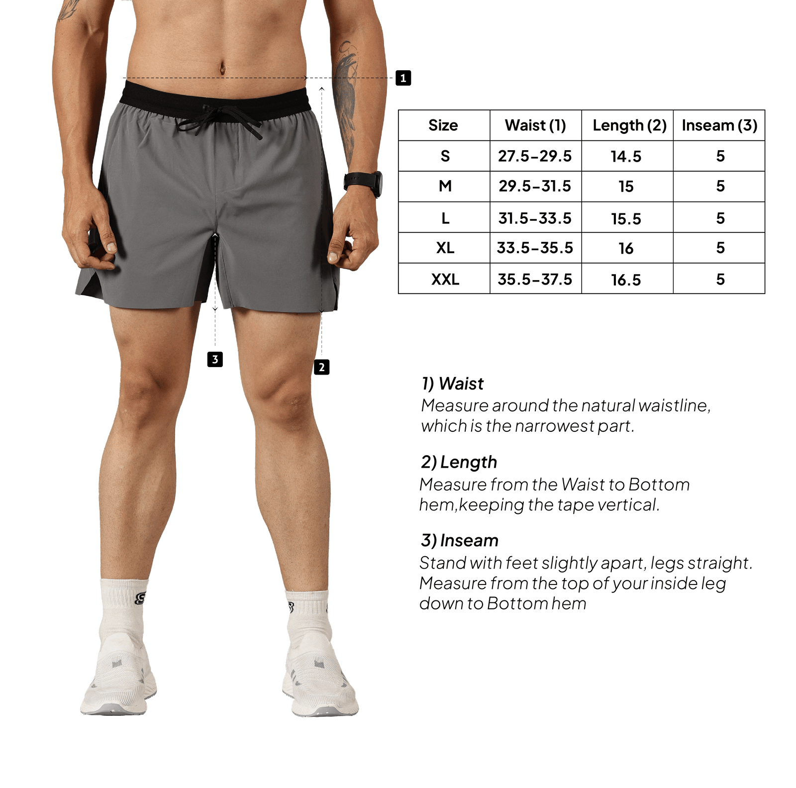 Active Shorts, 5 inch – Size chart