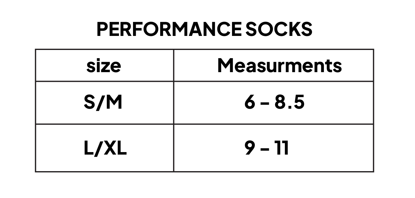 Performance Socks – Size chart