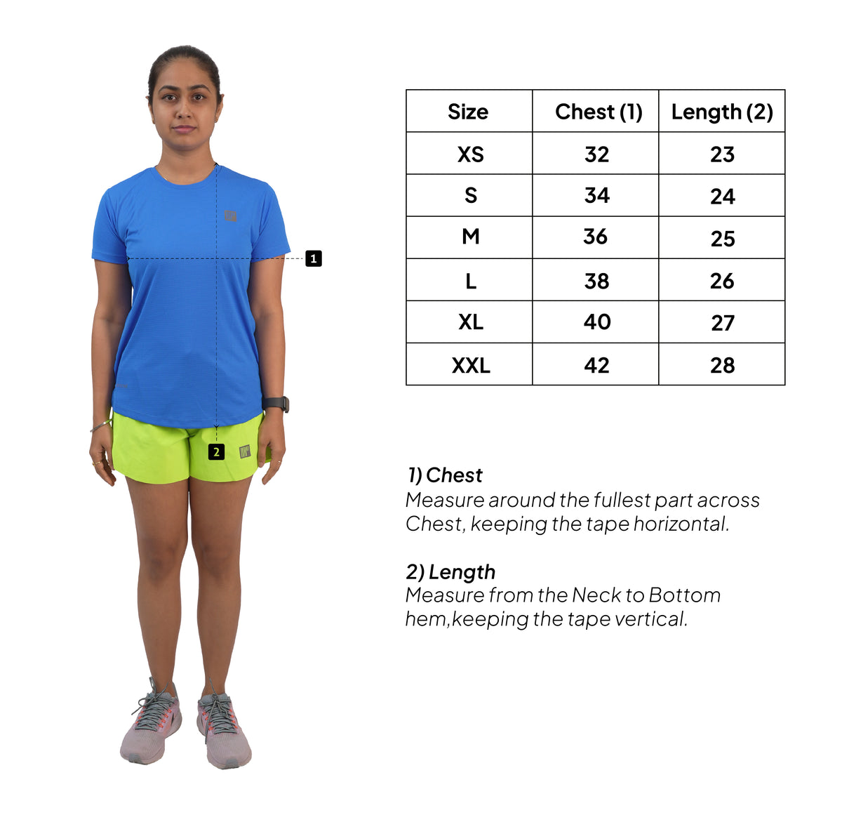 Women Active Tee – Size chart