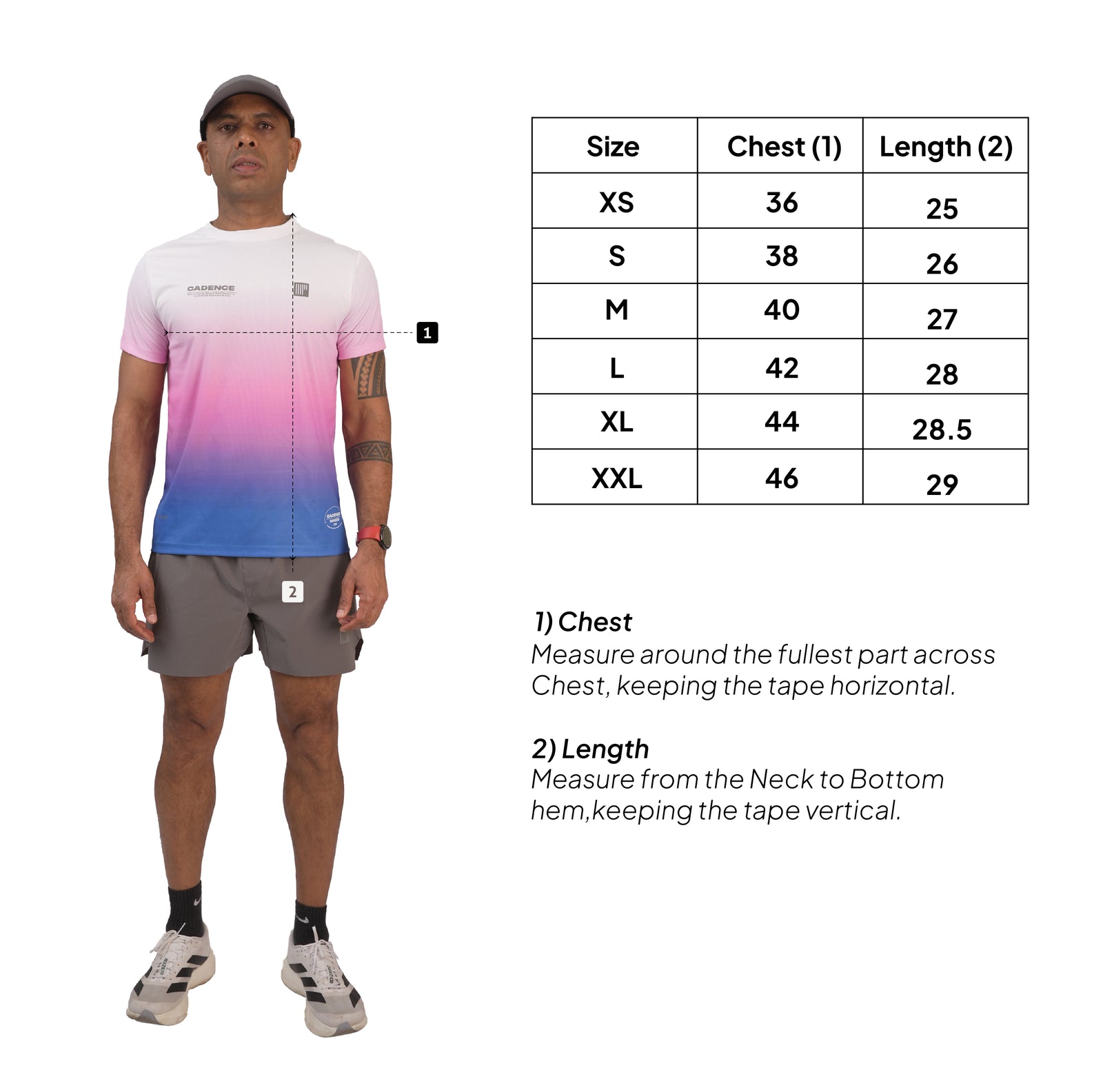 Cadence Running Tee – Size chart