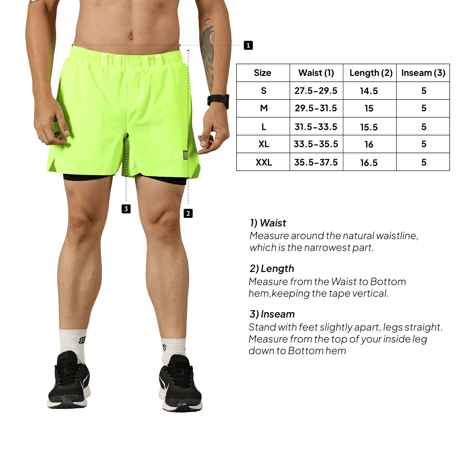 2-in-1 Distance Shorts with Tights, 5 inch – Size chart