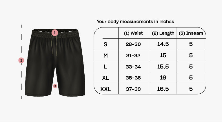 2-in-1 Distance Shorts with Tights, 5 inch – Size chart