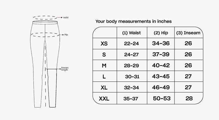 Women Active Tights – Size chart