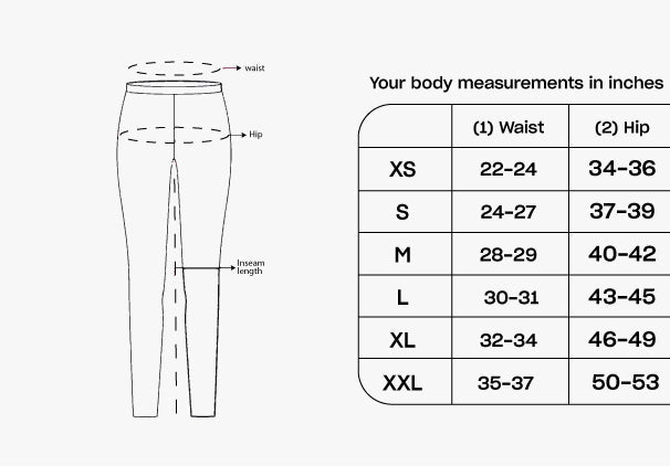 Distance Shorts - 2 in 1 with Tights – Size chart