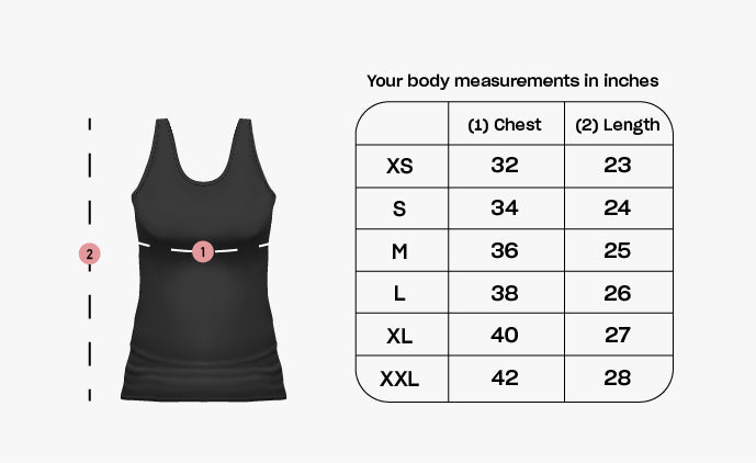 Women Performance Tank – Size chart